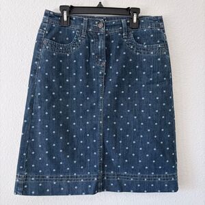 Boden Everyday Casual Blue White Polka Dot Denim Pencil Straight Skirt Womens 6R